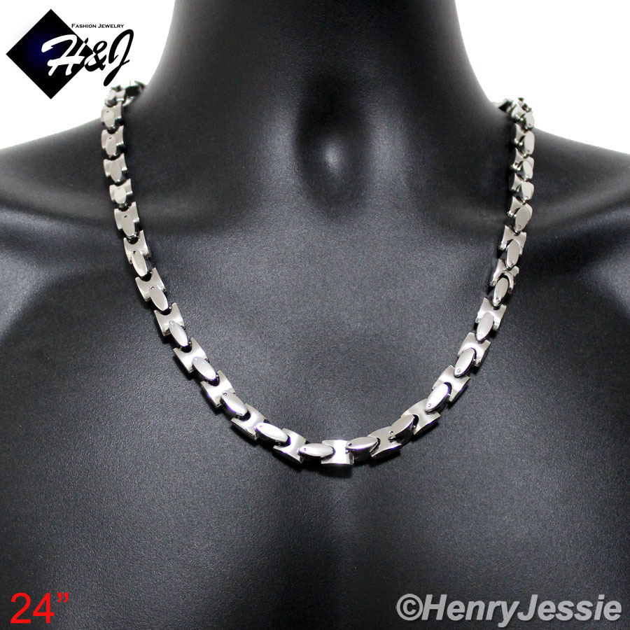 18-40″MEN Stainless Steel 6mm/8mm Silver Interlock Bone Link Chain Necklace*N137
