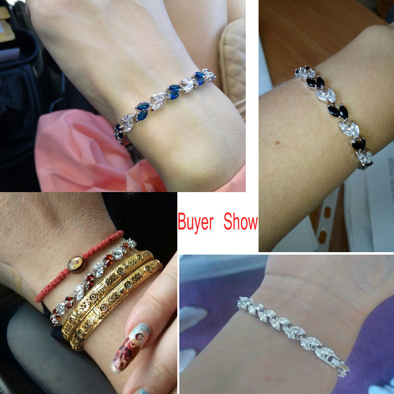 Fashion Silver Plated Marquise Cubic Zirconia Leaf Tennis Bracelet Women Jewelry