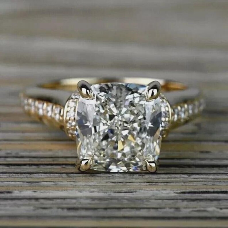 925 Sterling Silver Cushion Cut CZ Engagement Ring Pave Promise Ring For Her.