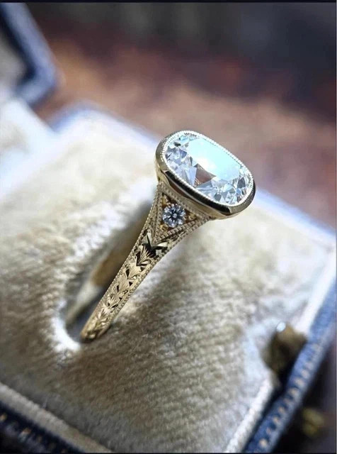2ct cushion moissanite engagment ring 14k gold plated 925 silver