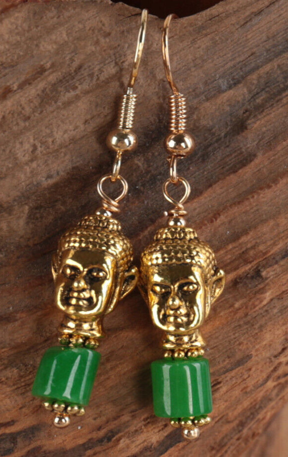 Green Jadeite Gemstone Earring Buddha Pendant Woman Beauty Gem Gift Love