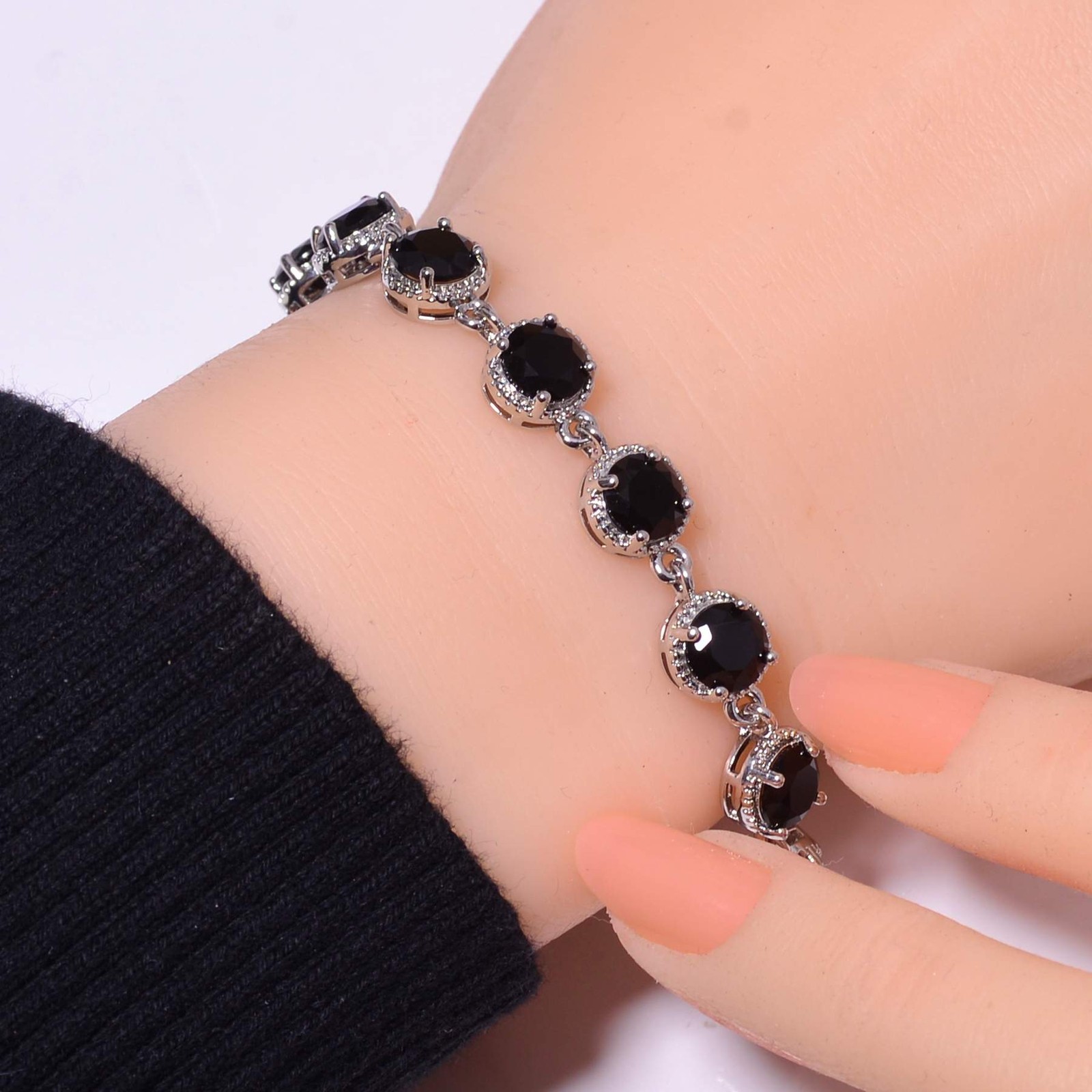 Black Onyx Gemstone 925 Sterling Silver Tennis Bracelet 7.99″ B81, Gift for her