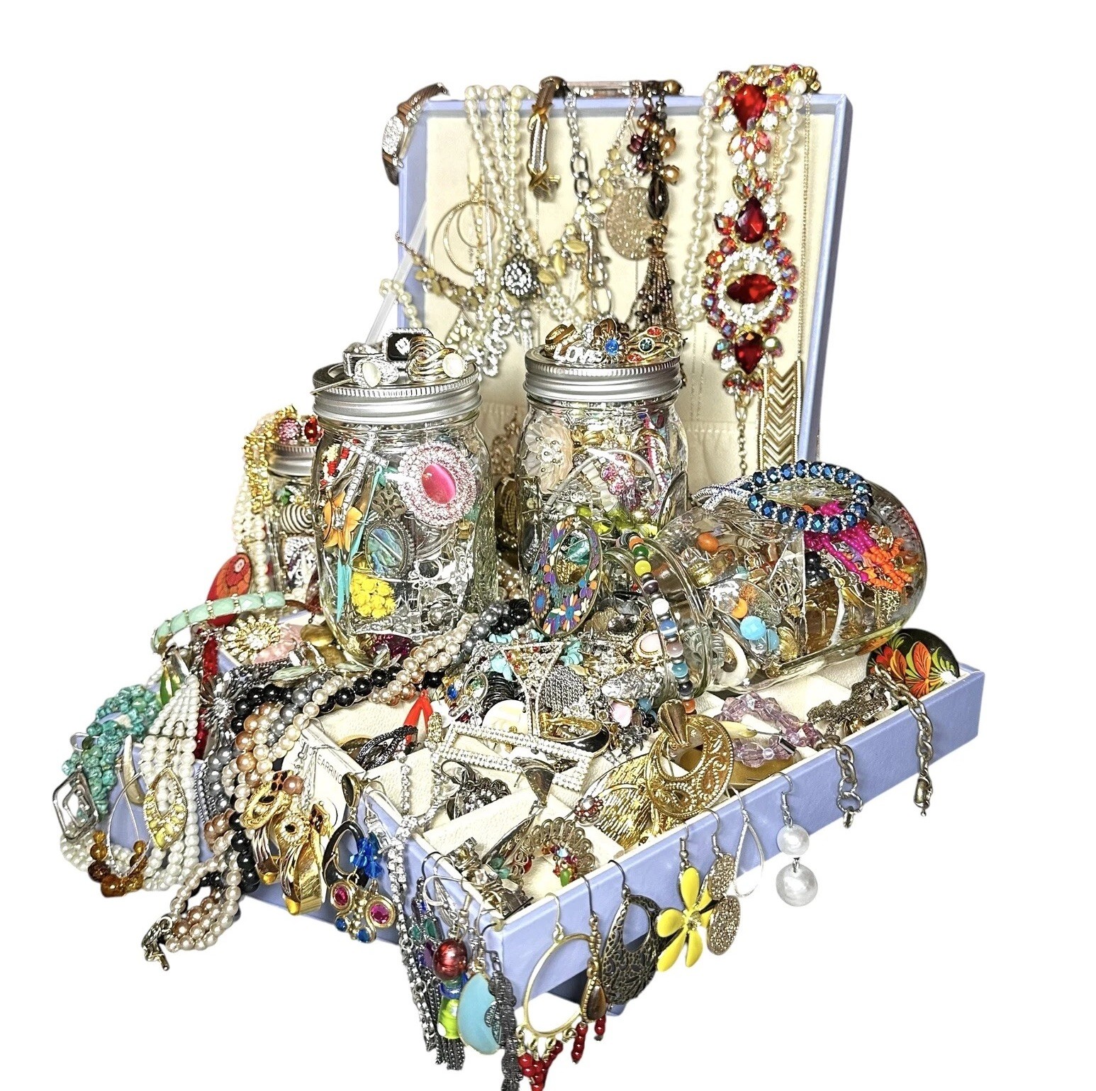 GIFT 16 oz Mason Jar Mystery Lot Surprise Box Jewelry Necklaces Tik Tok Mixed