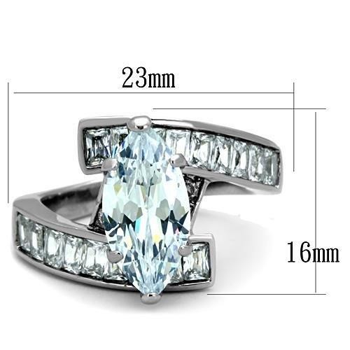 Women’s Ring, Clear CZ, Stainless Steel, Statement, Marquise Cut, Elegant