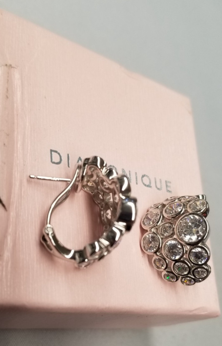 Diamonique x Jennifer Miller Cluster Huggie Hoop Earrings 23mm Sterling Silver