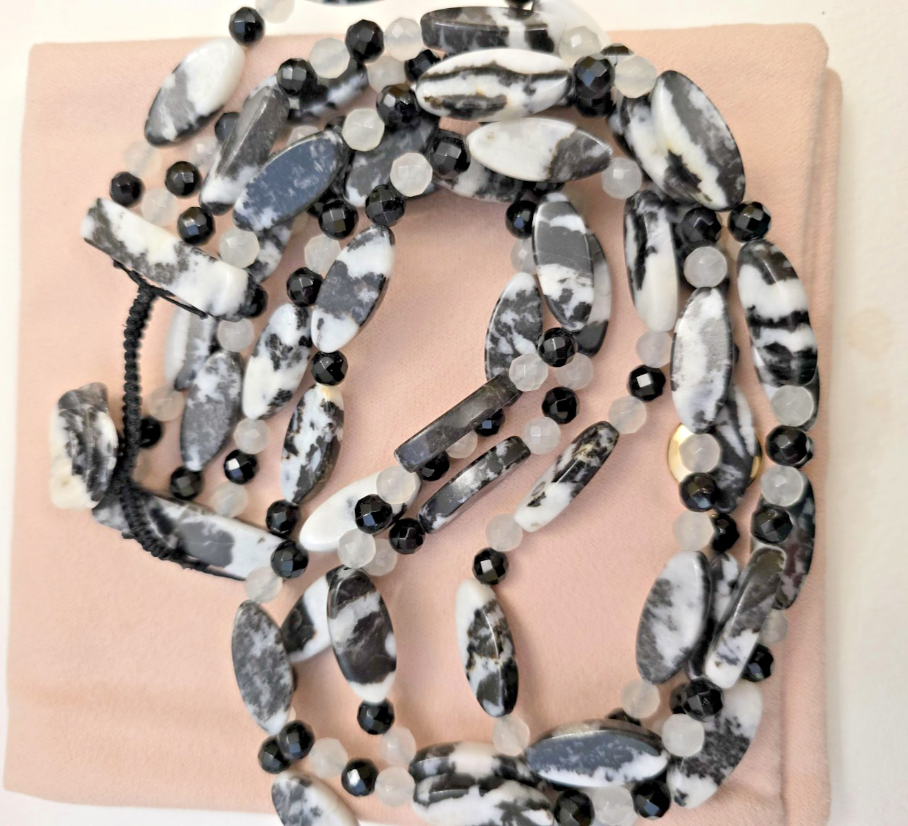 LOLA ROSE FOUR STRAND MONO QUARTZ & ZEBRA JASPER GEMSTONE NECKLACE 19″ – NWOT