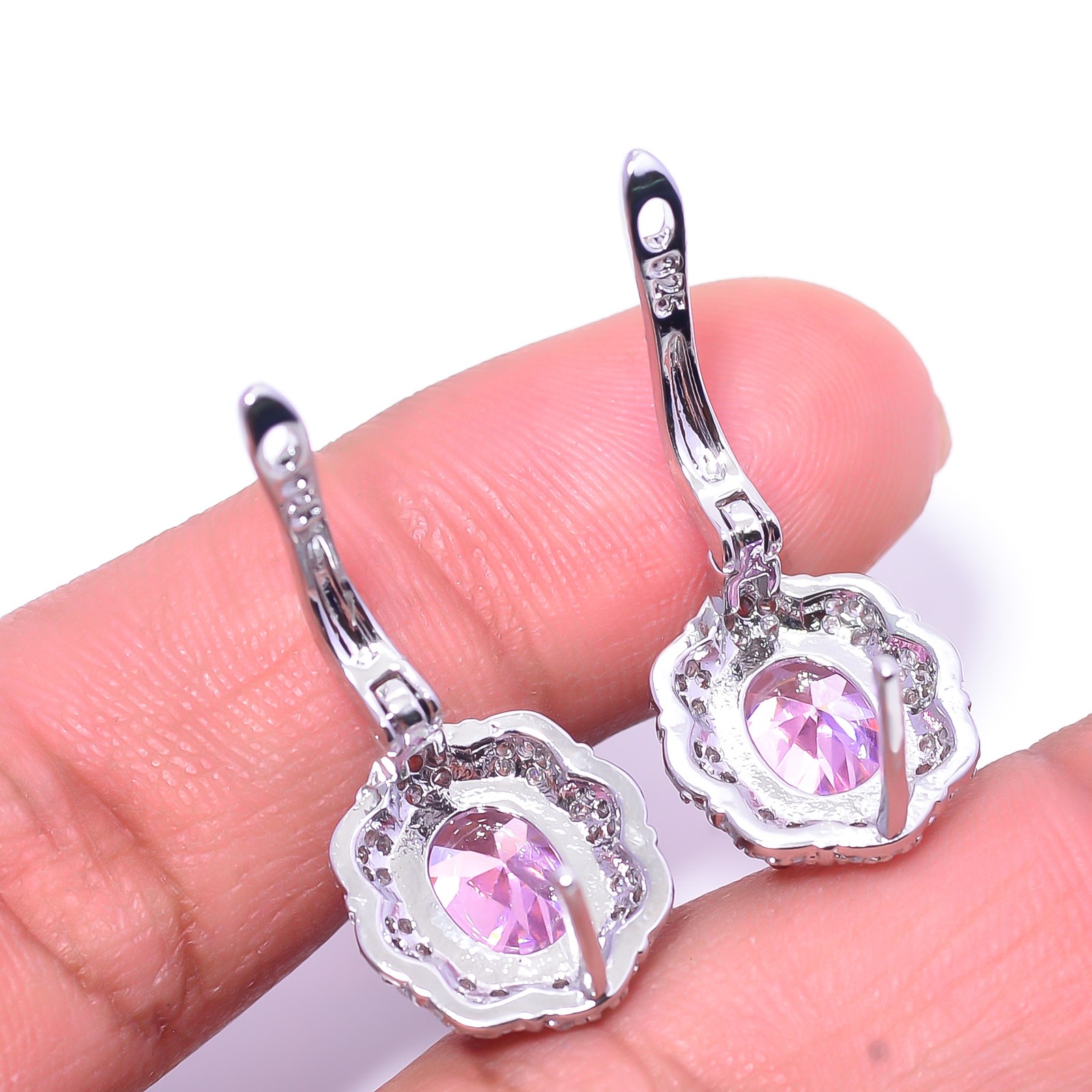 Pink Sapphire – Simulated & Cubic Zirconia 925 Sterling Silver Earring 0.59″ E34