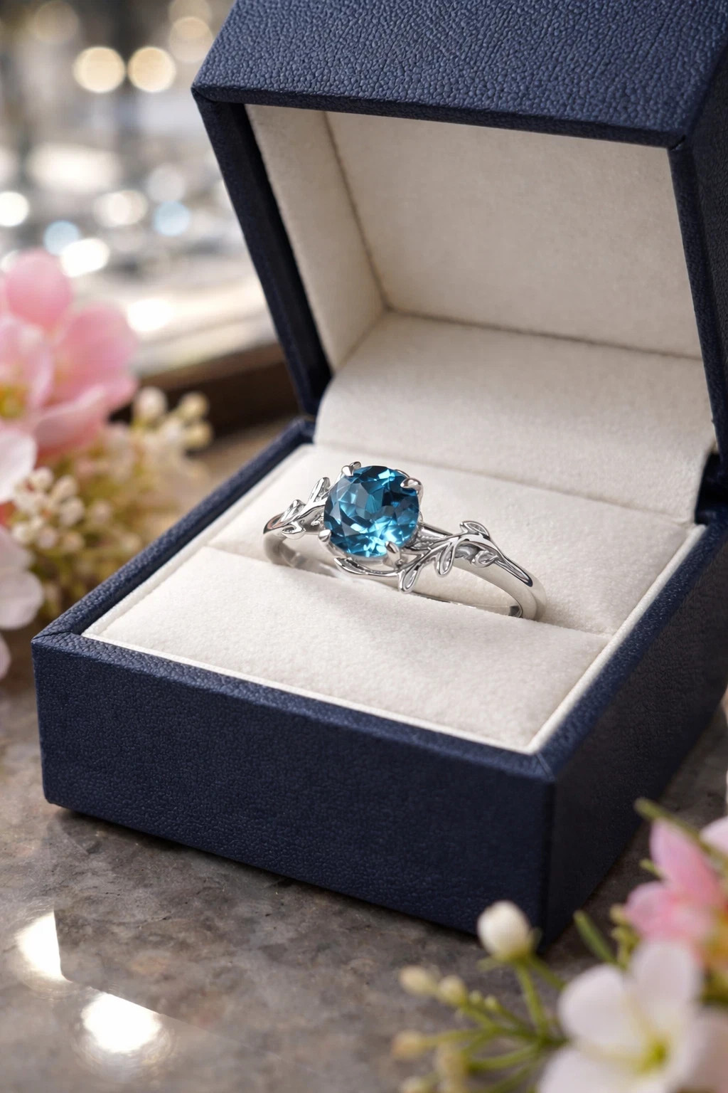 1.30 Ct Round Cut Natural Topaz & Diamond Anniversary Ring 14K White Gold Size 8