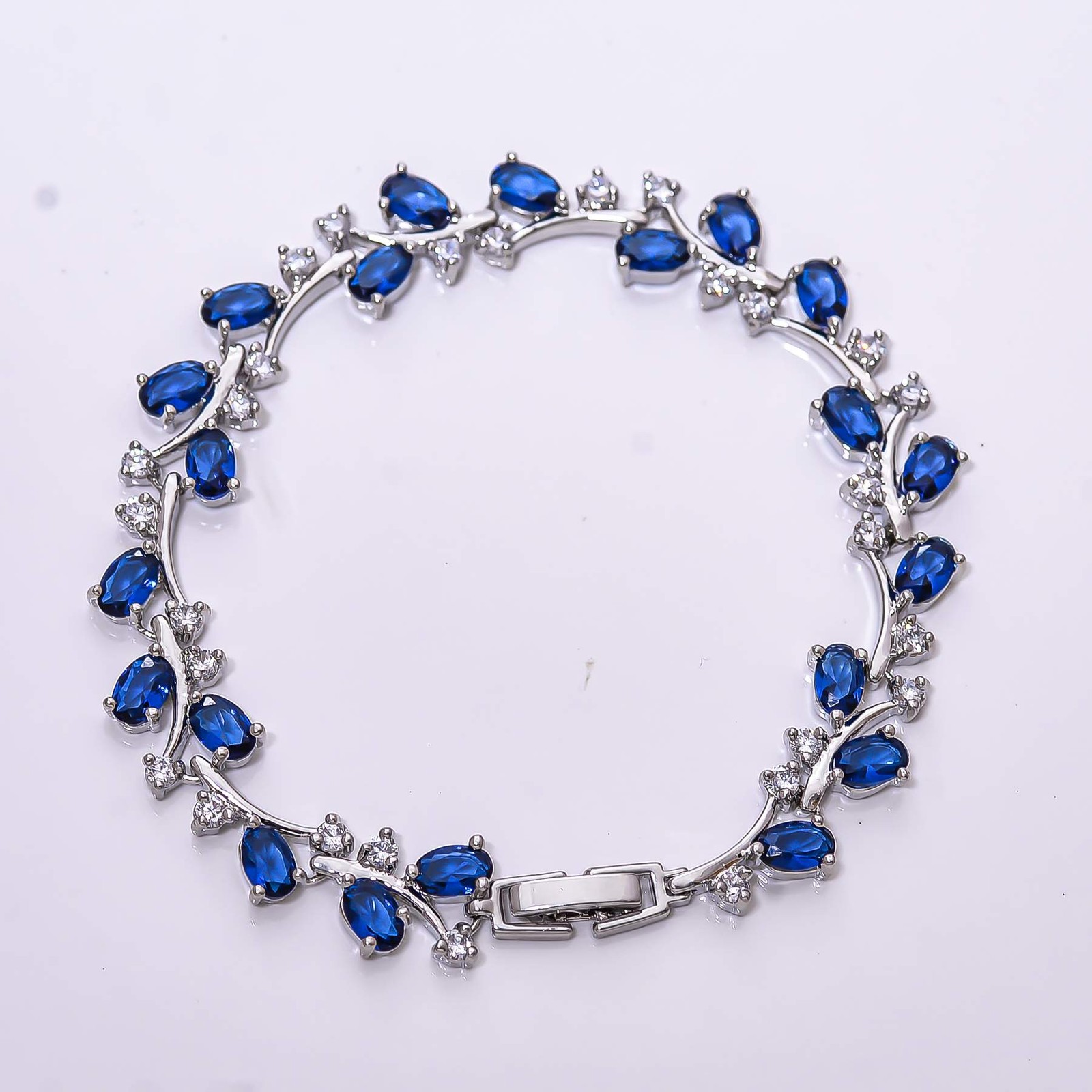 Blue Sapphire & CZ – Simulated 925 Sterling Silver Tennis Bracelet 7.99″ B70039