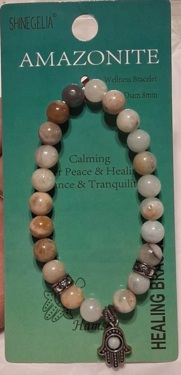 Amazonite Bracelet Healing Crystal Beads Calming Energy Balance Health Jewelry