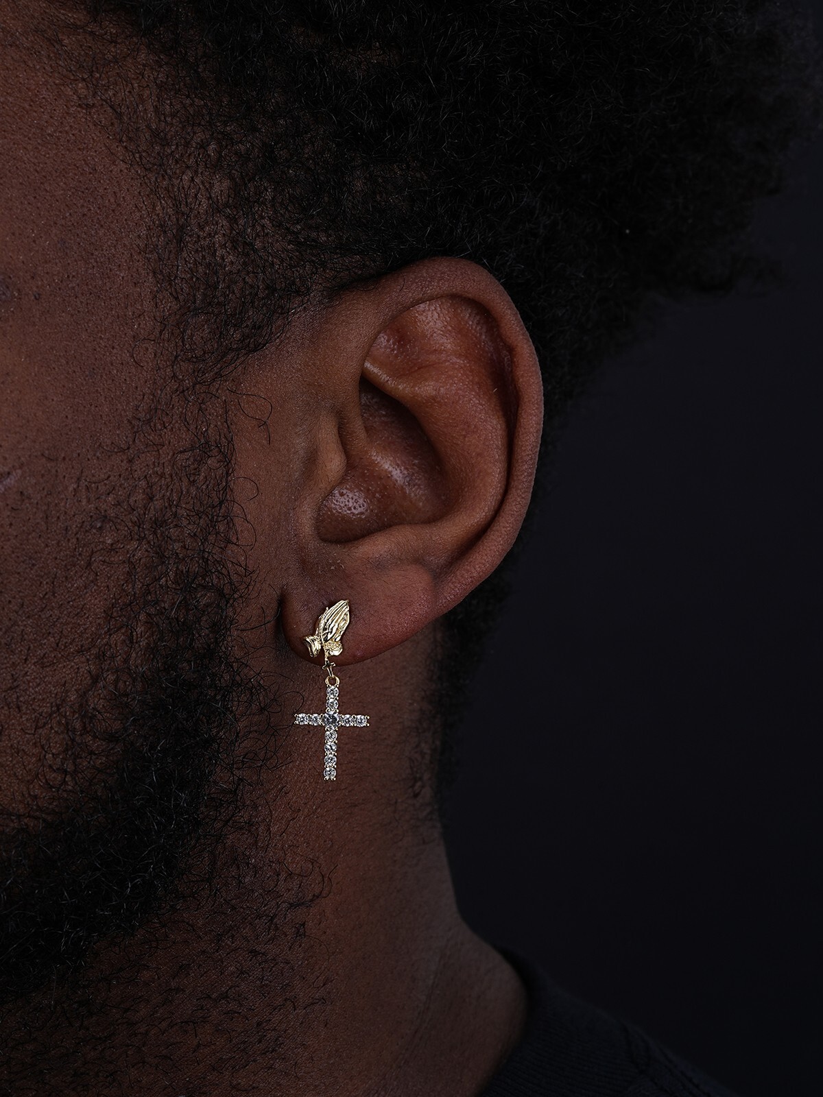 14k Gold Plated Real 925 Sterling Silver Praying Hands Cross Dangle Earrings