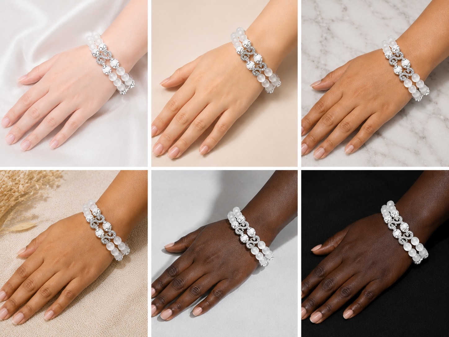 White crystal Beaded Bracelet Handmade Stretch Bracelet,Elegant Women’s Jewelry