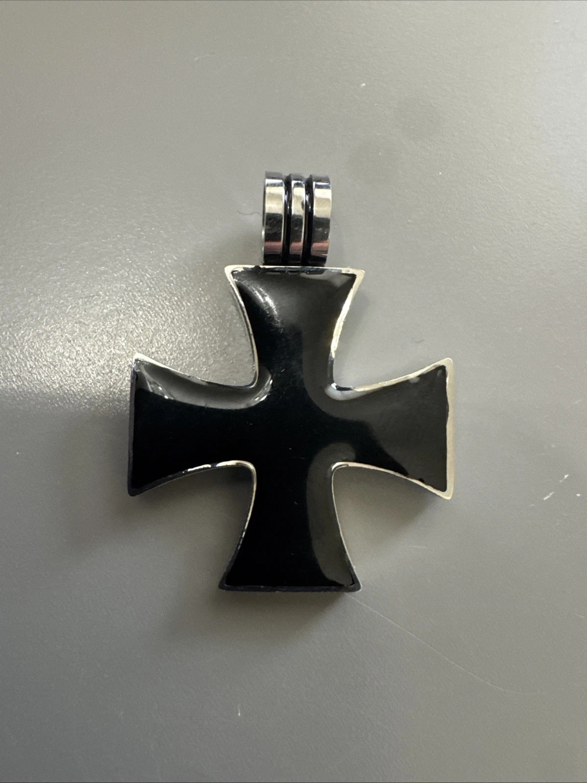 Stainless Steel Iron Cross Pendant W/ Black Enamel finish 24” Chain Gothic Gift