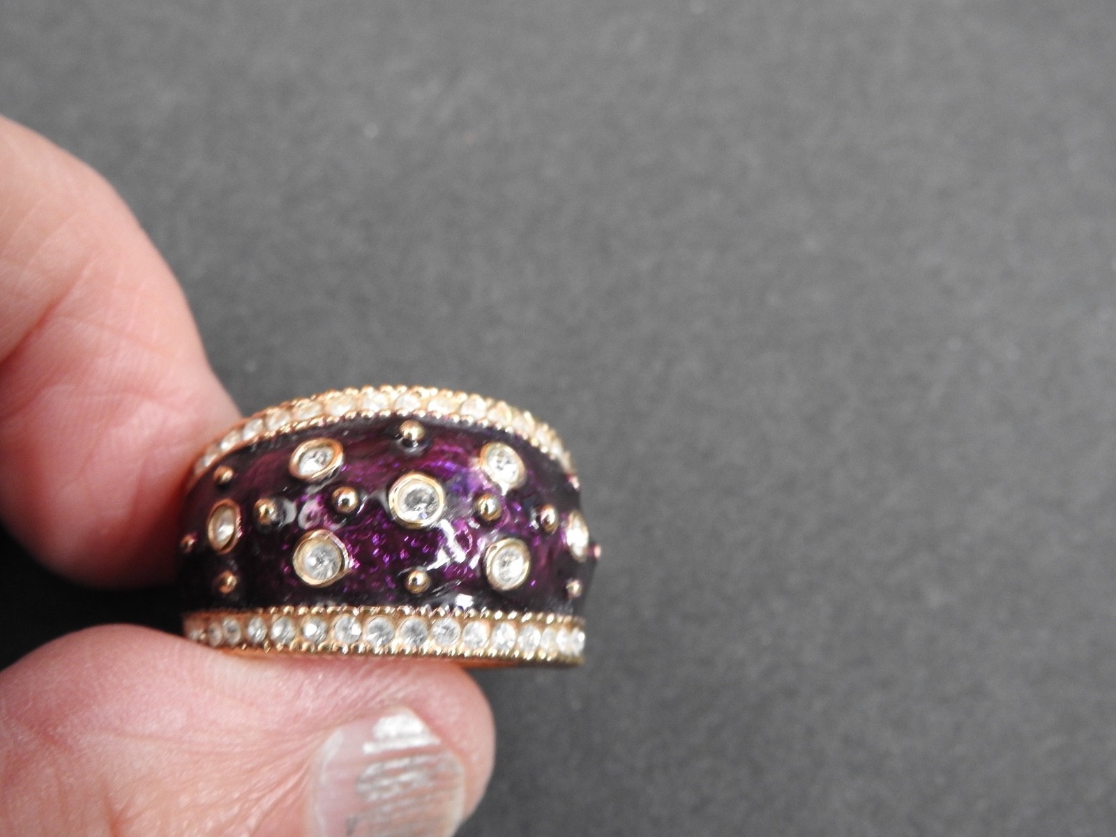 PURPLE Enamel , clear stones and gold-plated band ring 8 SETA