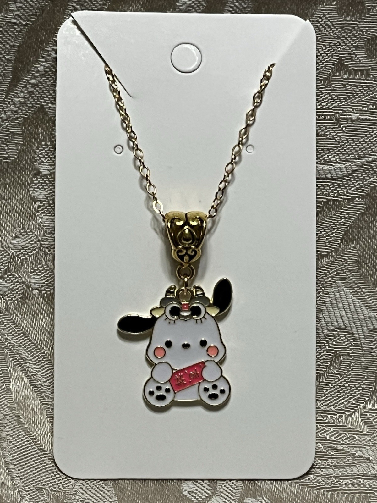 Adorable Pochacco Pendant Gold Pendant Charm Necklace Hello Kitty Necklace 18”