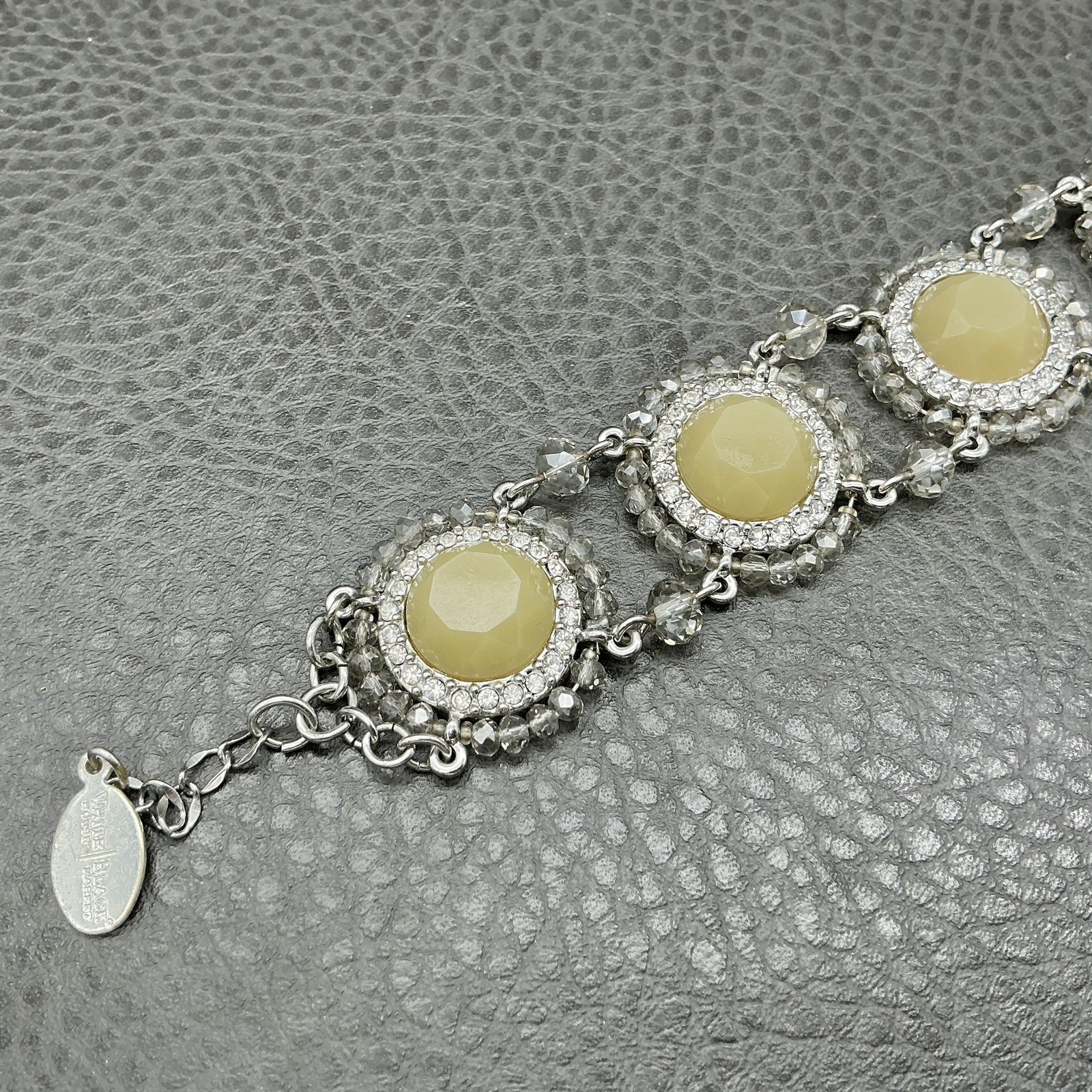 White House Black Market Bracelet Silver Tone Cream Rhinestone Womens 7.5 In