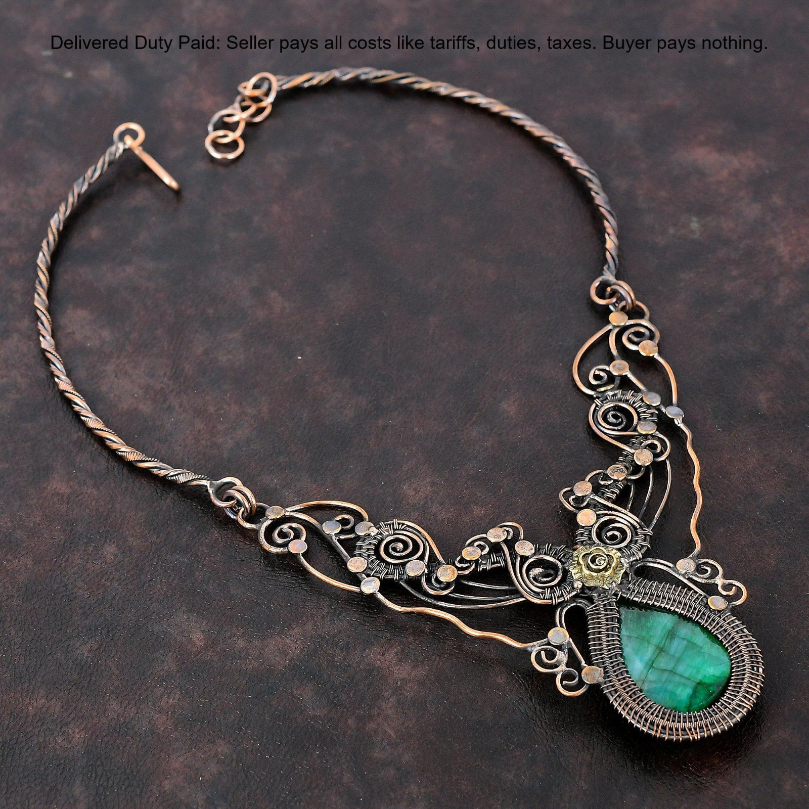 Cyber Monday Deal Copper Natural Zambian Emrald Chain Flower Necklace Jewelry
