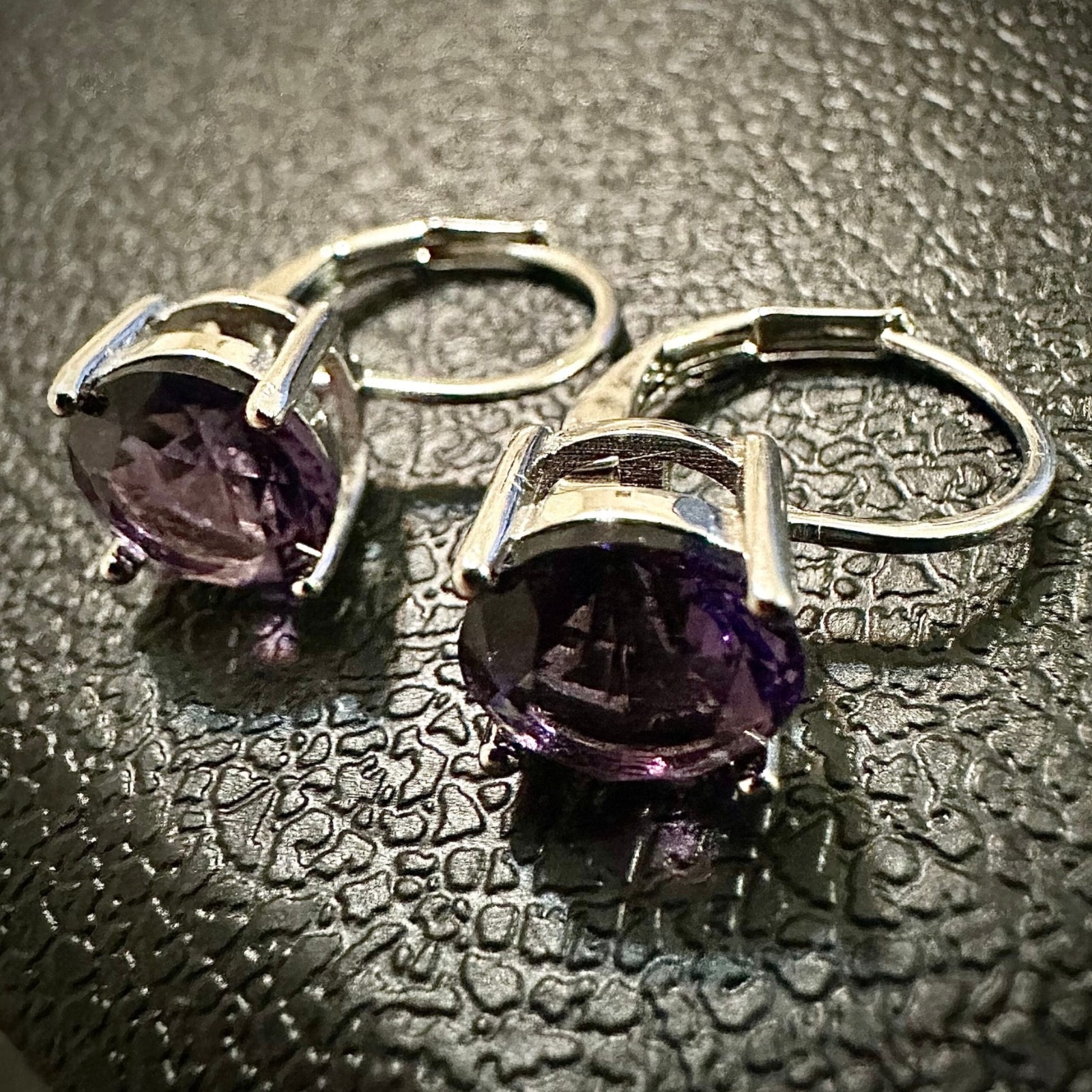Amethyst CZ Leverback Earrings 6mm Silver Plated Purple Drop Earrings