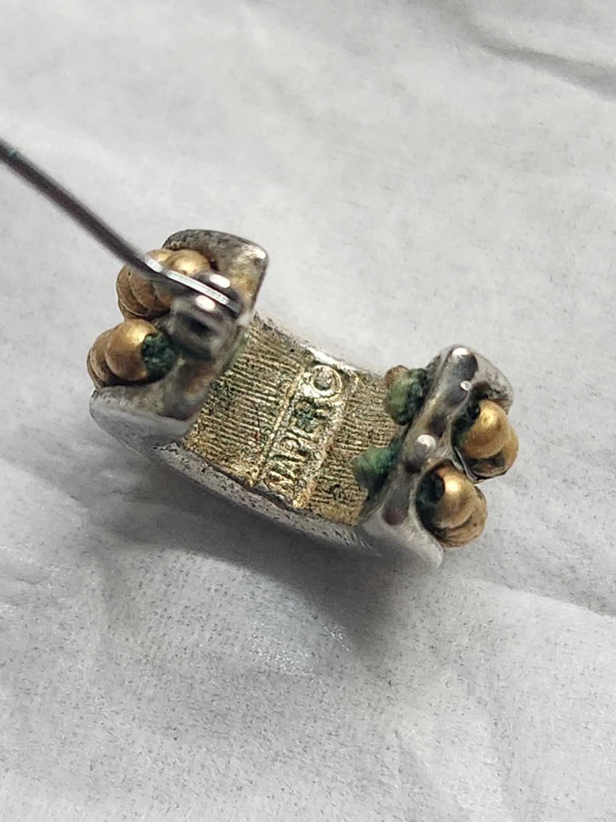 Signed Napier Two Tone Huggie Hoop Earrings Silver Gold Bead Accent Vintage