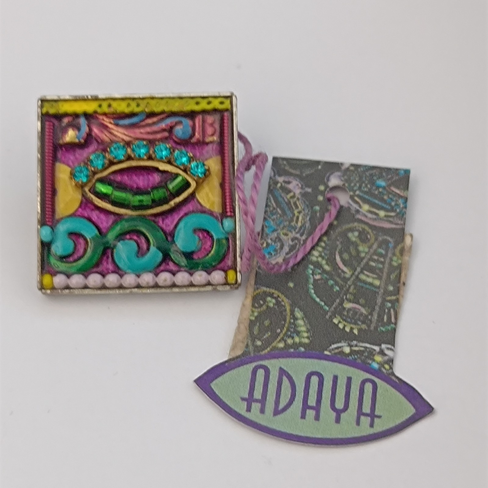 ADAYA Colorful Mosaic Brooch Eye Design Small Square Pin Folk Expressive Gift