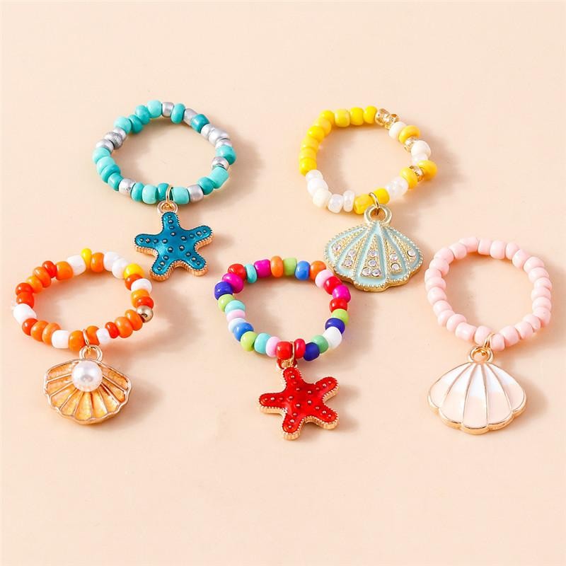 Bohemian Handmade Colorful Flower Beaded Ring Set for Women Beach Jewelry Gift