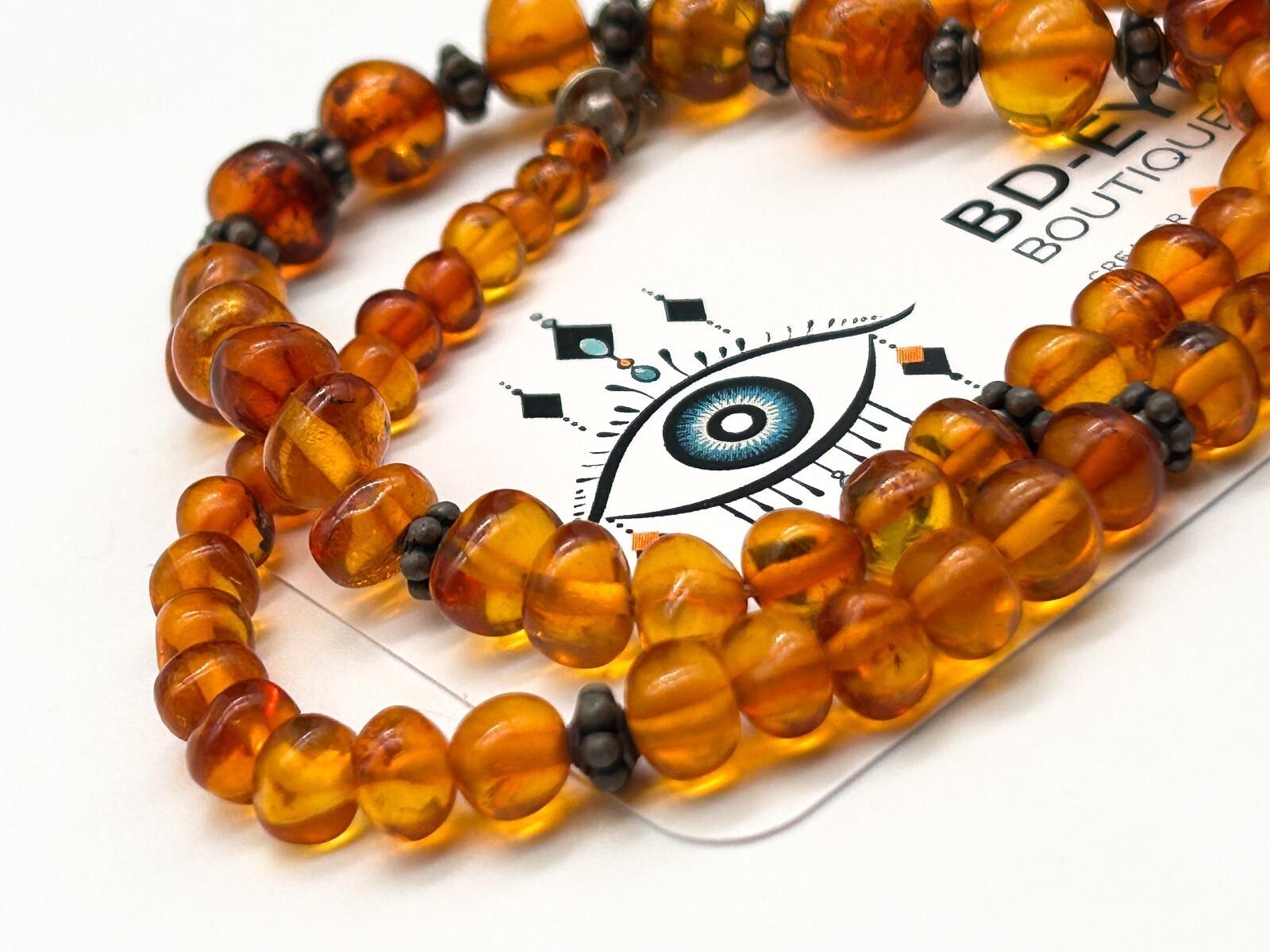 Vintage Baltic Amber Bead Necklace Graduated Honey Cognac Amber 18”