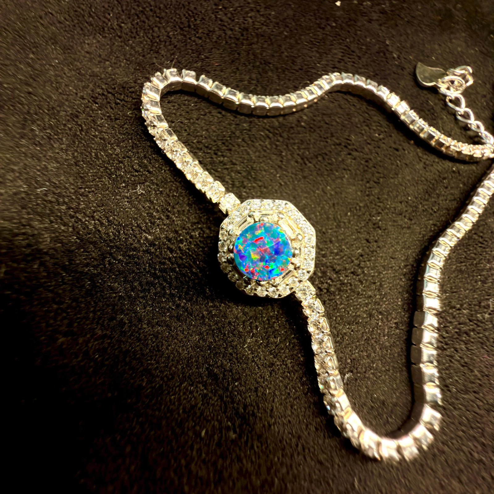 Natural Doublet Opal Tennis Bracelet, 925 Sterling Silver Cz Adjustable Jewelry