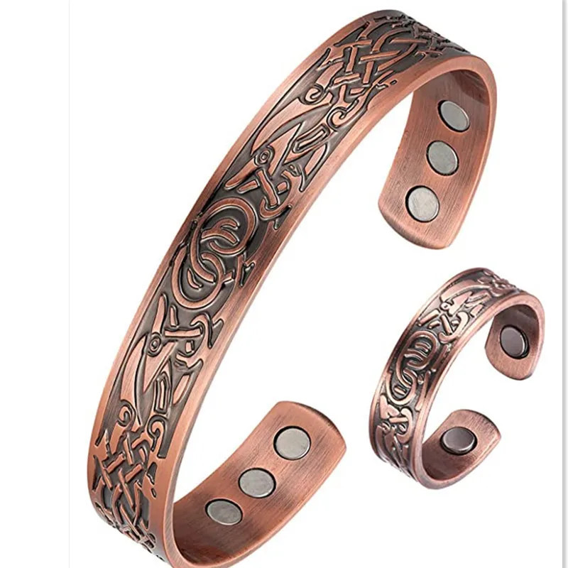 European and American Copper Vintage Simple Double Ring Pattern Magnet Energy