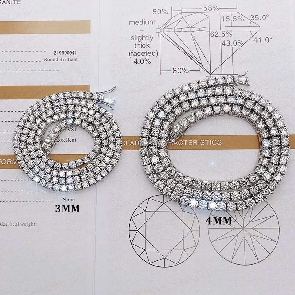 US 2-6.5mm Tennis Bracelet SOLID 925 Sterling Silver MOISSANITE Passes Tester！
