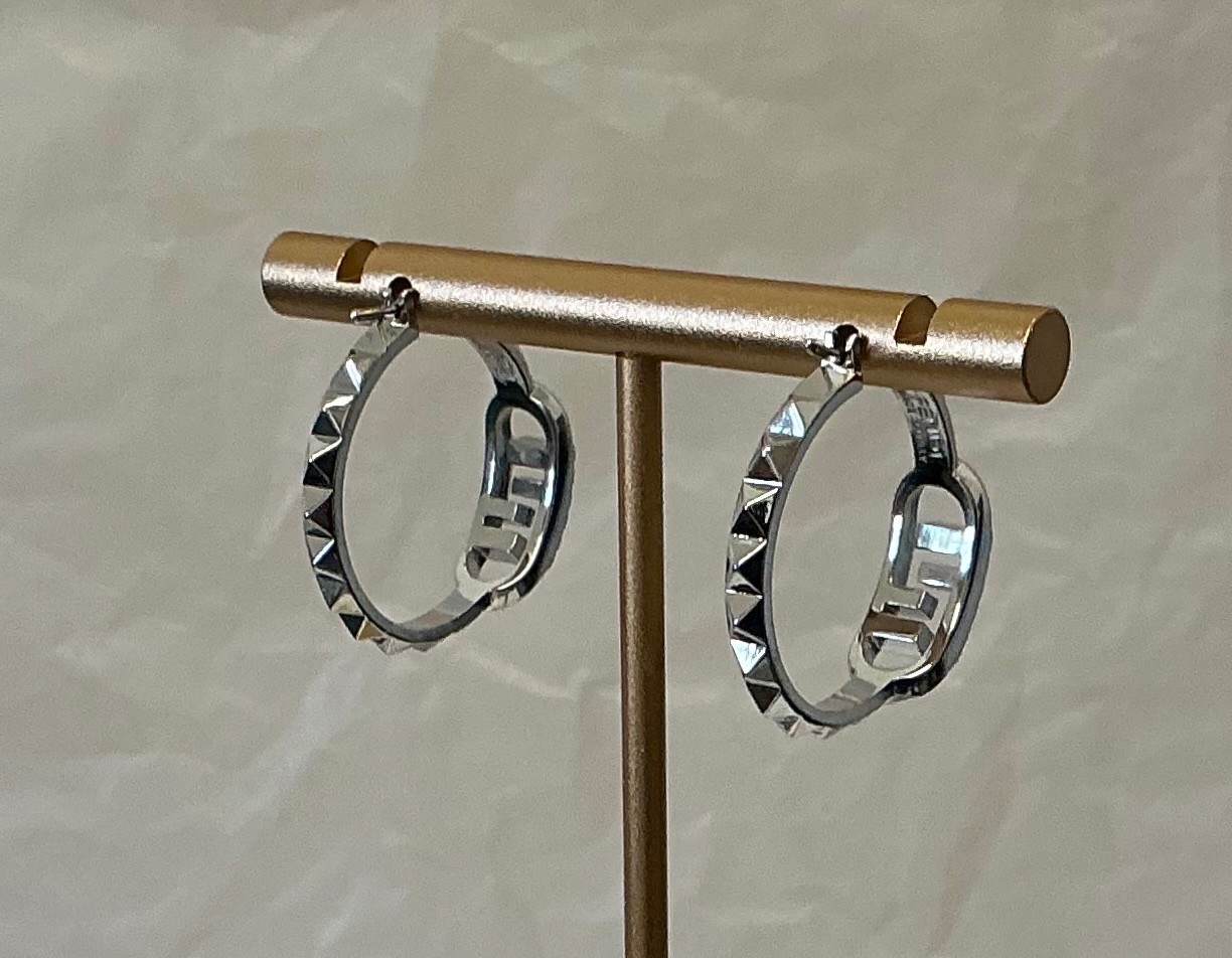 Fendi Silver Tone Hoop Earrings FF Logo #. 542