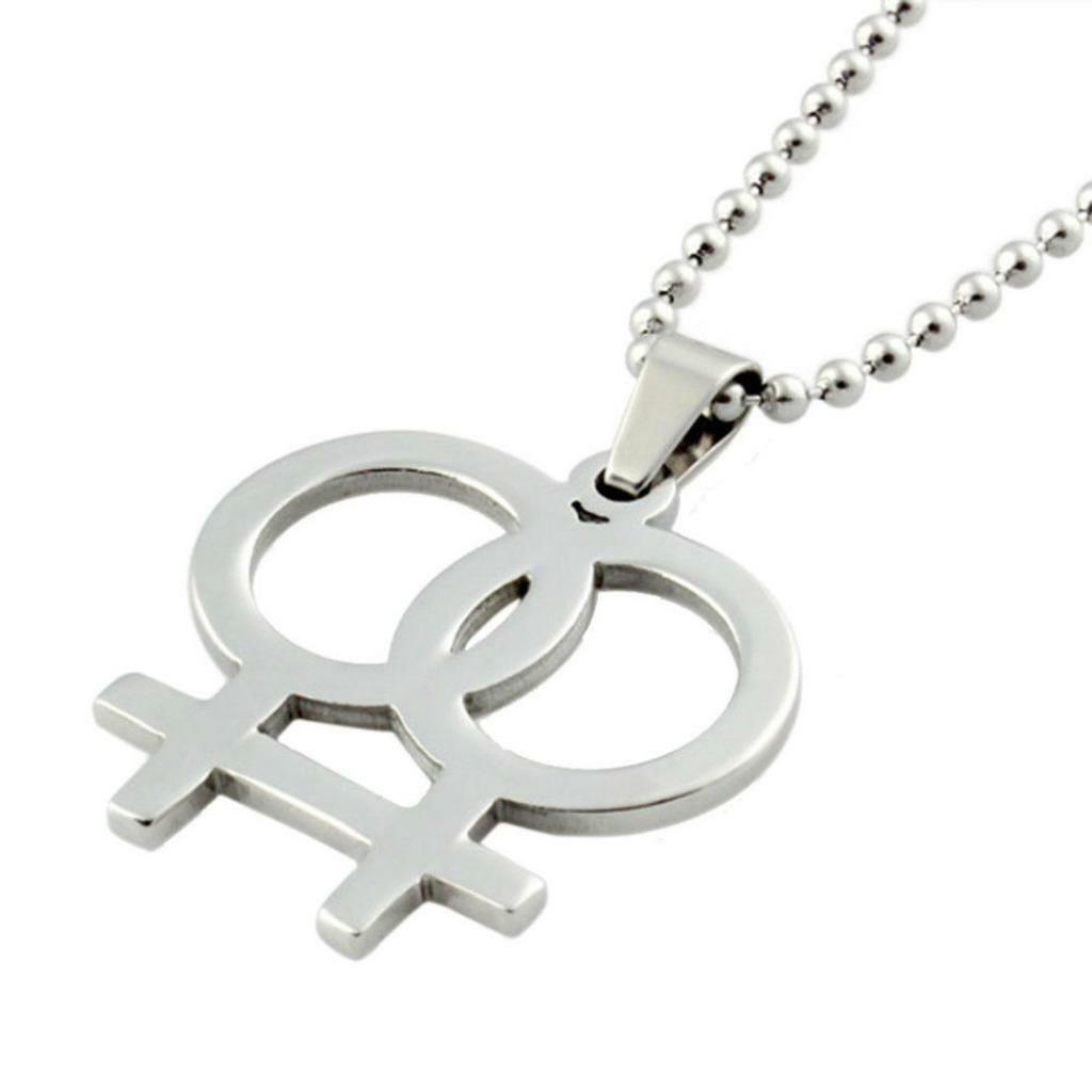 DOUBLE FEMALE SYMBOL NECKLACE Stainless Steel Pendant LGBT Lesbian Pride Venus