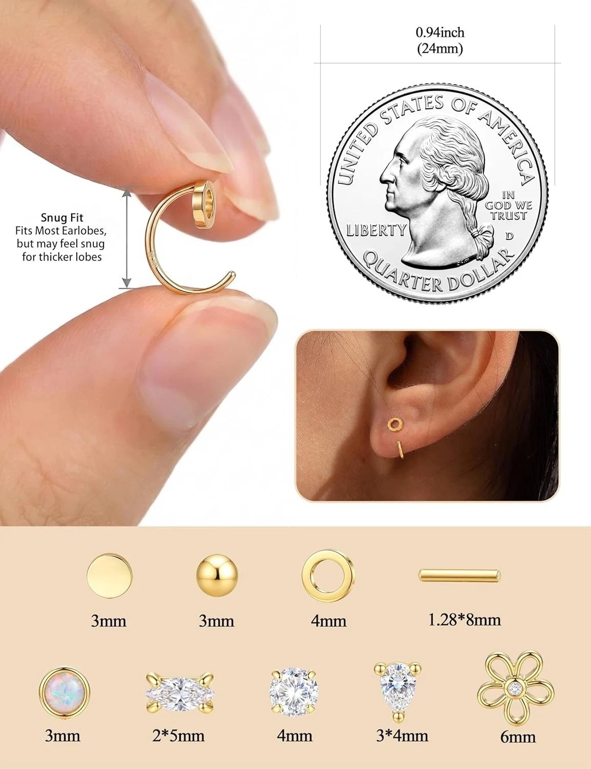 Half Hoop Huggie Earrings for Women Gold Silver Plated Ardant Backless Earrings