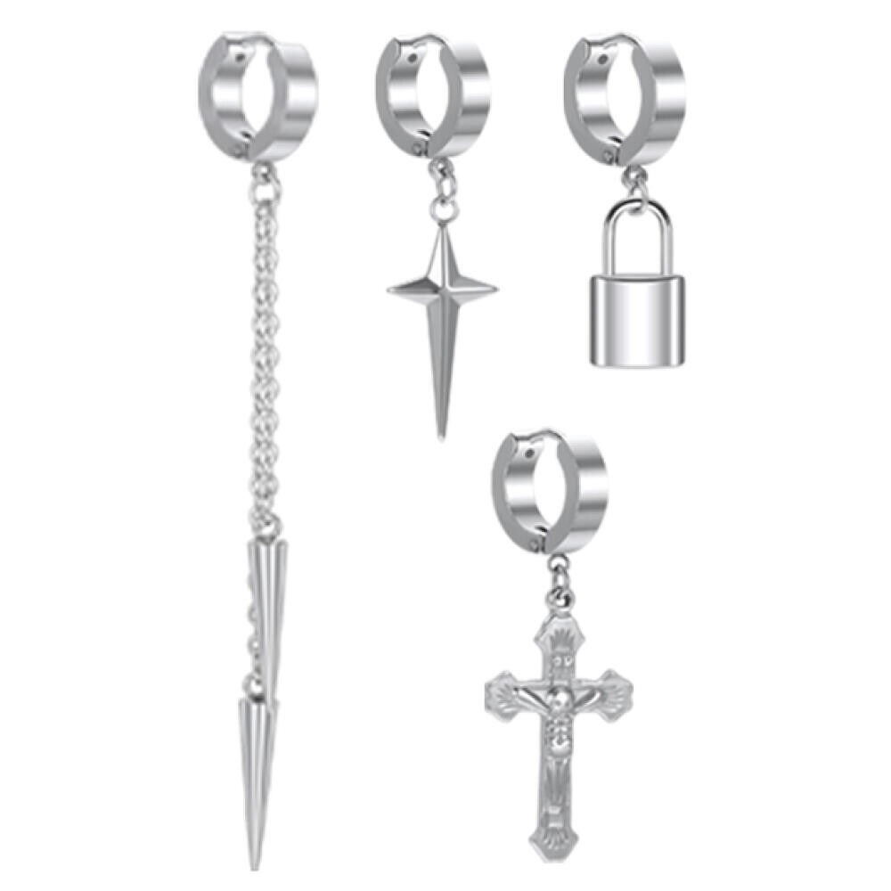 18g/20g Stainless Steel Hoop Earrings Gothic Punk Cross Earring for Women Men