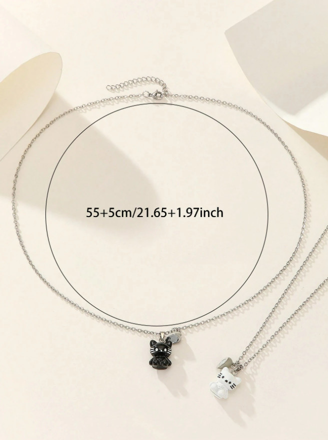 2PCS Couple Necklace Glow In The Dark Kitten Pendant Magnetic Gift Fot Her BFF