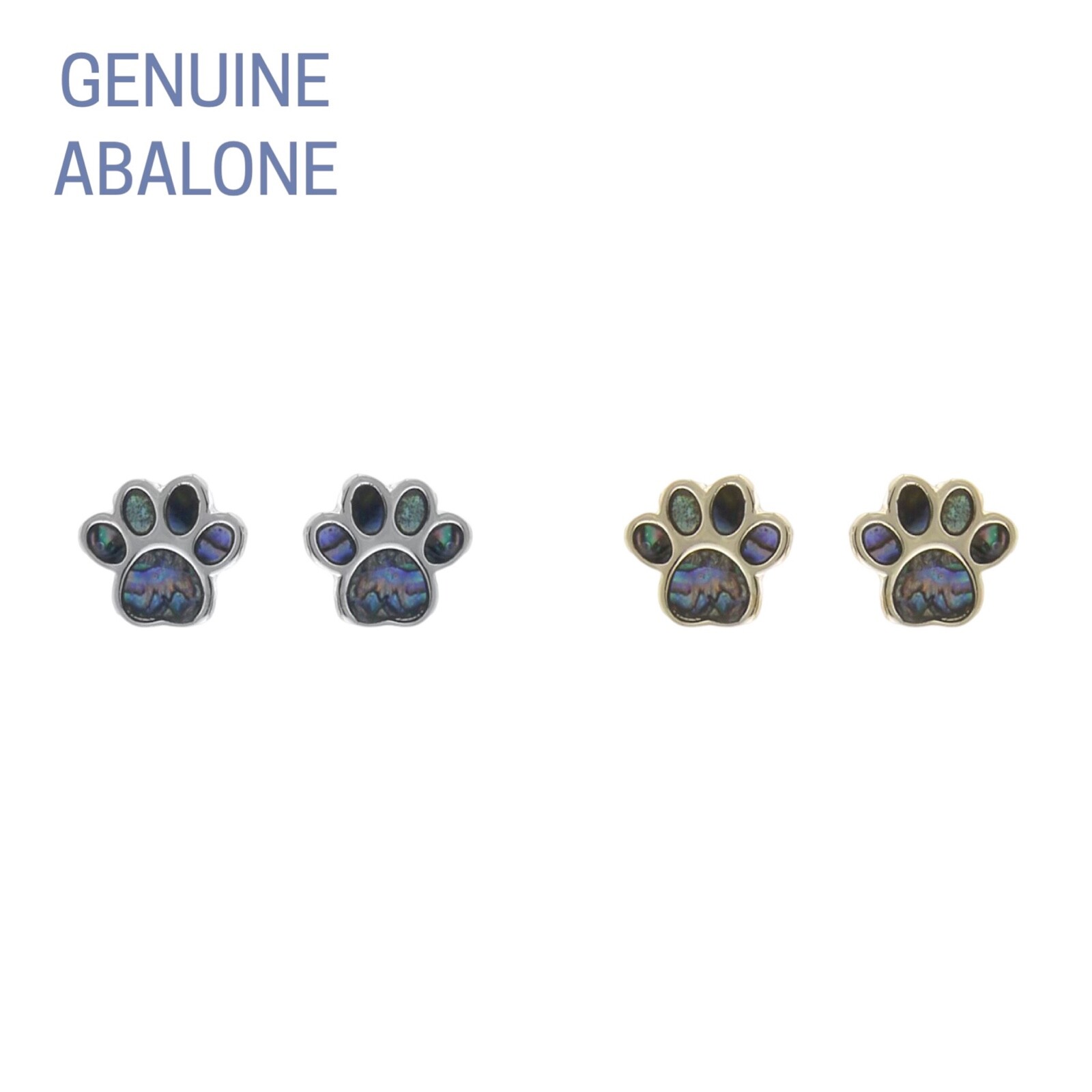Genuine Abalone Paw Print Earrings in Silver or Gold (0.59×0.59in)