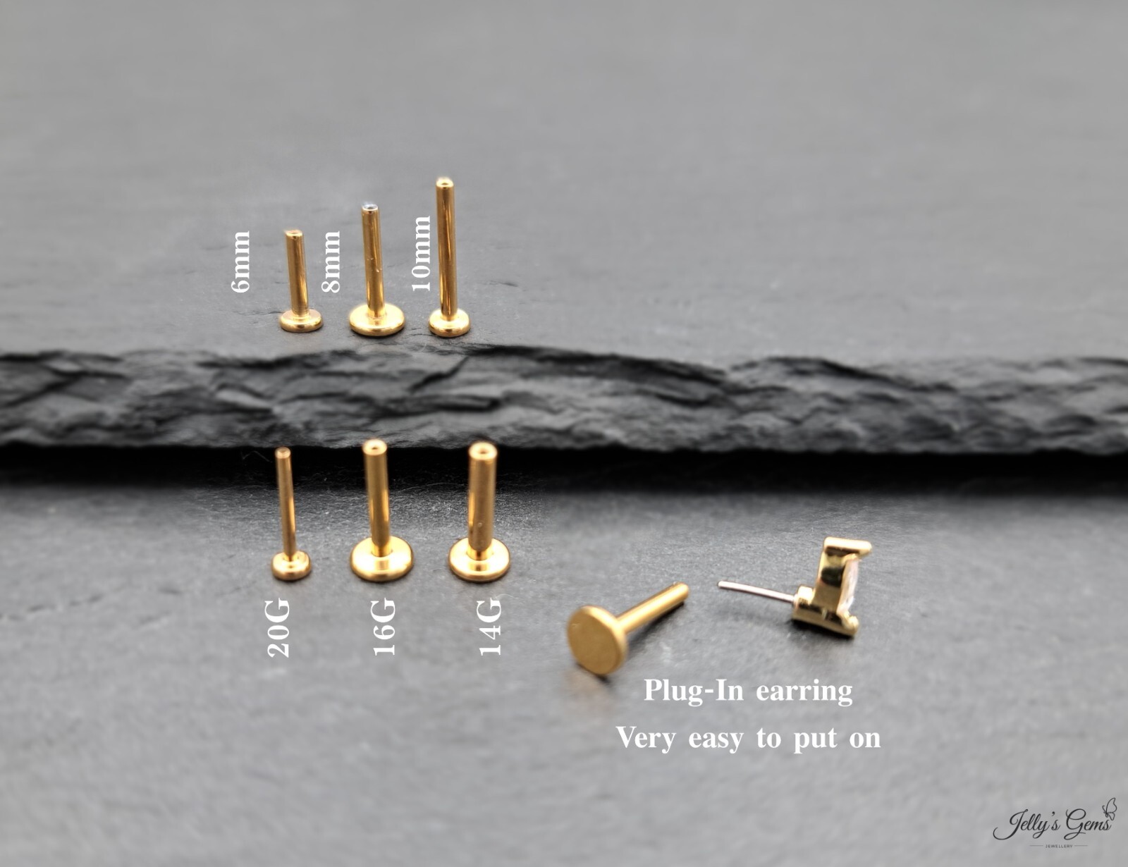 G23 Easy to put Push-in Threadless Earrings Flat Back Stud Lobe Cartilage Helix