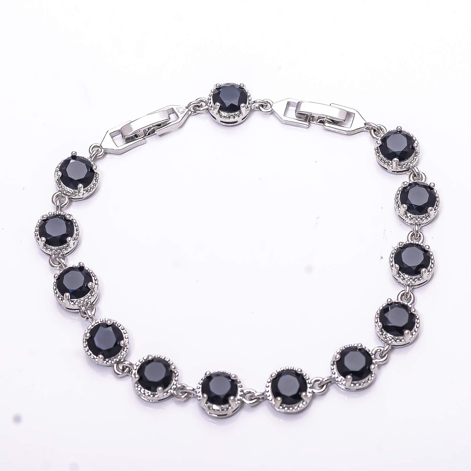 Black Onyx Gemstone 925 Sterling Silver Tennis Bracelet 7.99″ B81, Gift for her