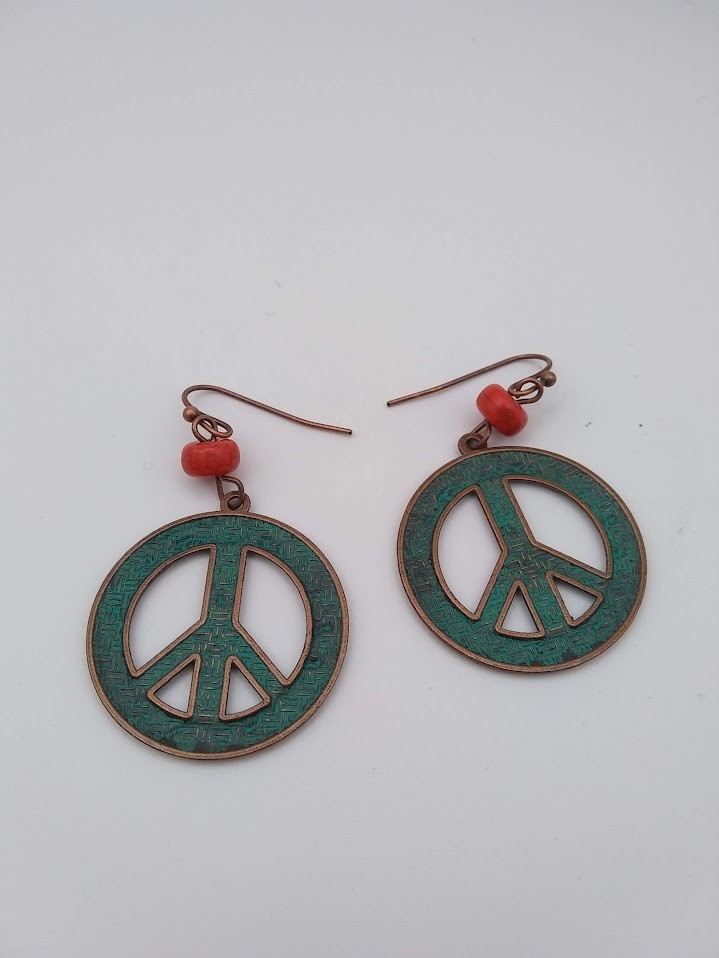 Peace Sign Filigree Patina Earrings