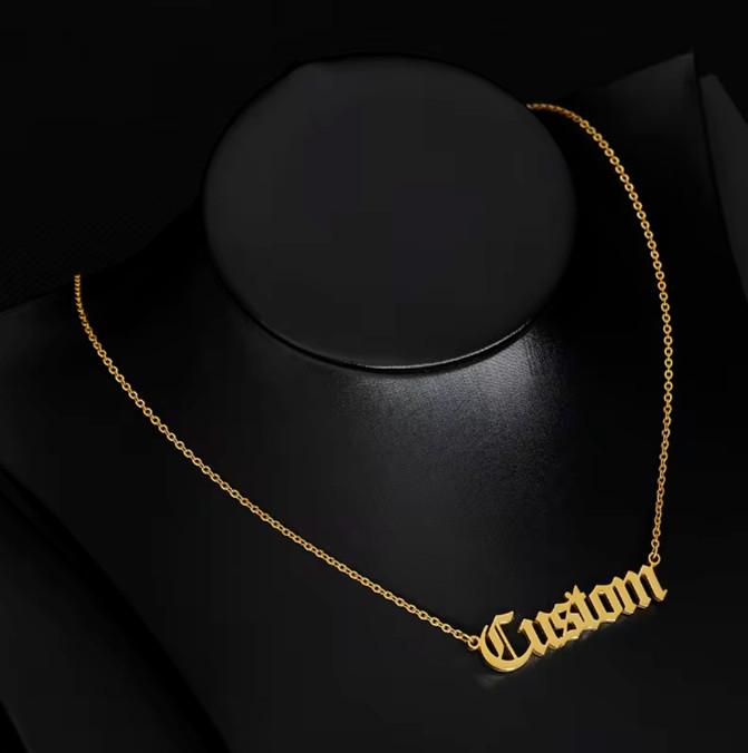 Customized Name Necklace Pendant Jewelry Cursive Old English Stainless Steel