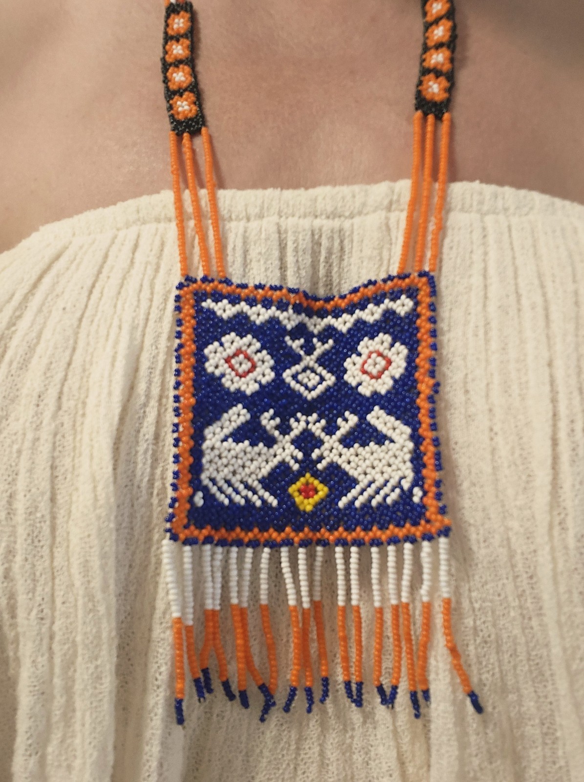Handmade Beaded Blue Deer Peyote Necklace