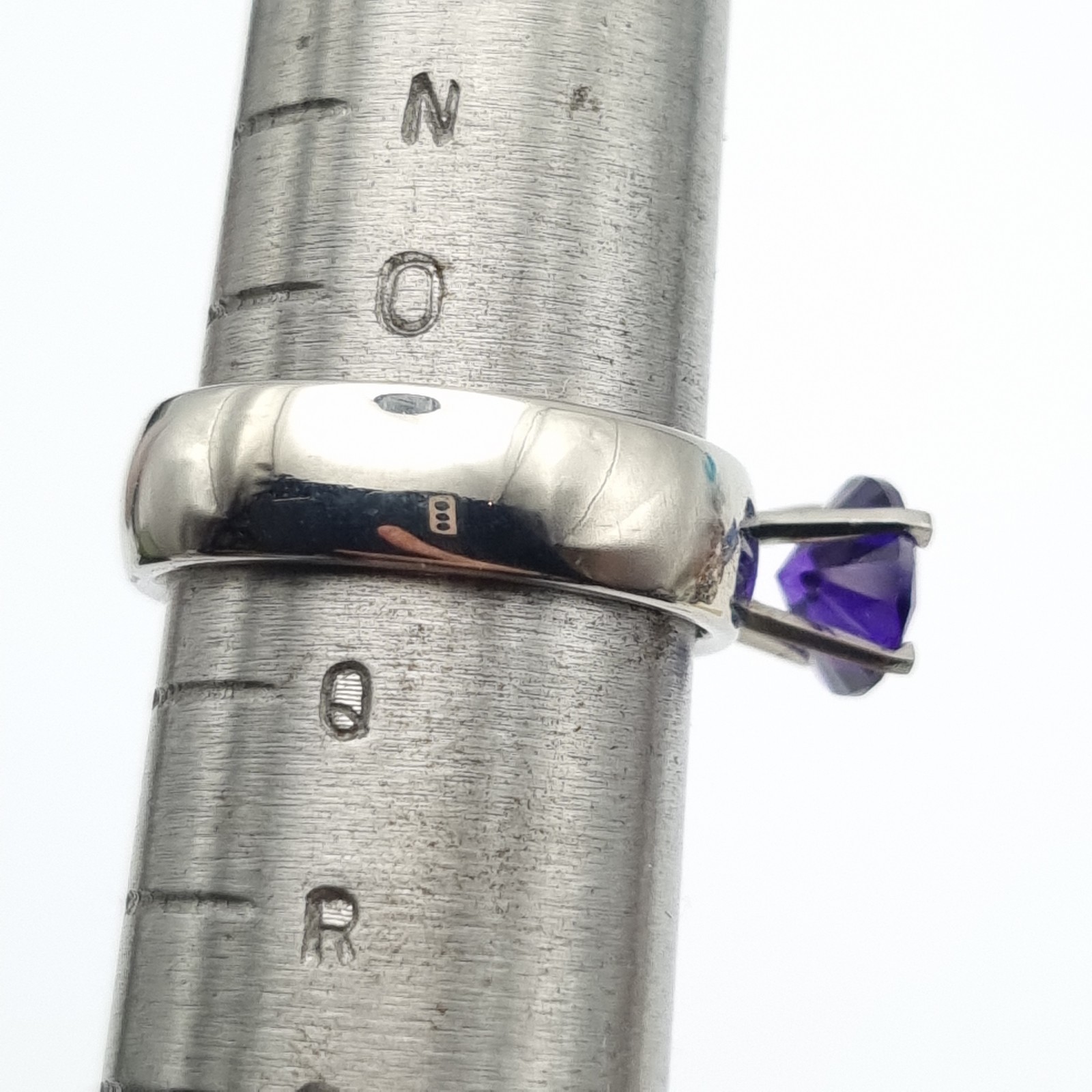 Solitaire Ring 316L Stainless Steel Purple Stone Size P