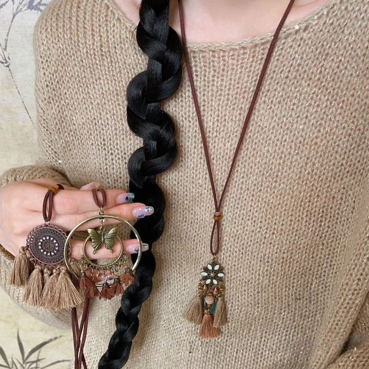 7Pcs Bohemian Women’s Necklace Set – Layered Cord Necklaces with Feather