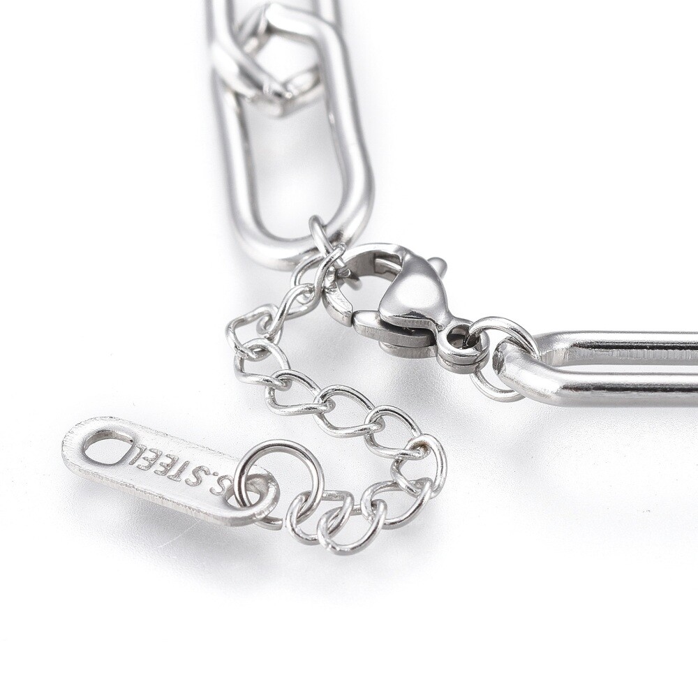 Stainless Steel Charm Bracelet Clay Rhinestone Lobster Heart Silver 6.8″ Z174