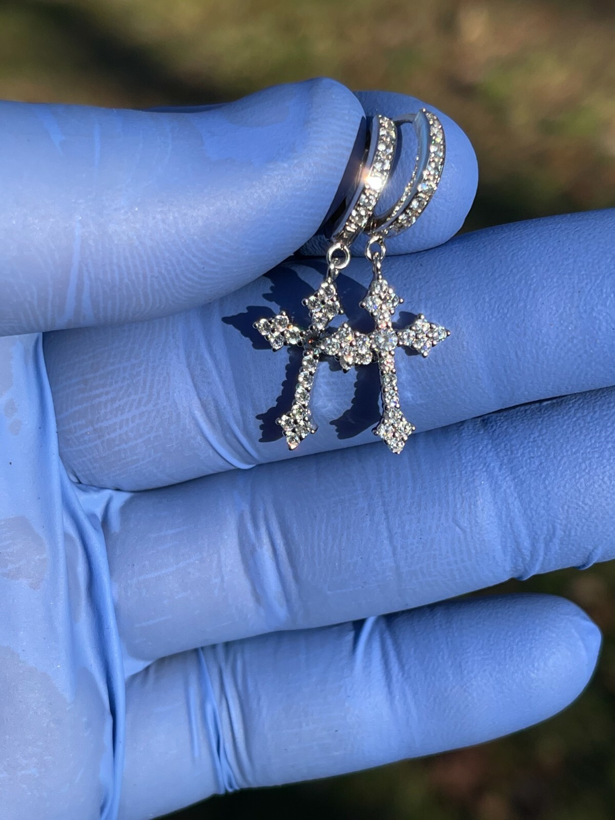 Real 925 Sterling Silver Men’s Ladies Dangle Cross Studs Earrings Iced Hip Hop