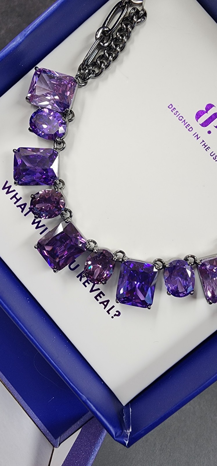 Bomb Party Sirens Necklace “Midnight Currents” Amethyst CZ on Hematite Plating