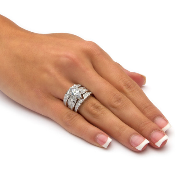 3.05 TCW MARQUISE CUT CZ 3 PIECE BRIDAL SET STERLING SILVER RING SIZE 6 7 8 9 10