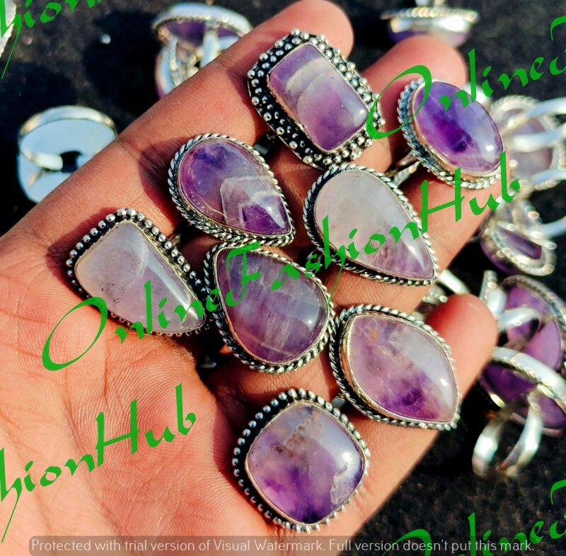 “Wholesale Lot of Amethyst Gemstone Rings – 925 Sterling Silver Plated Jewelry”