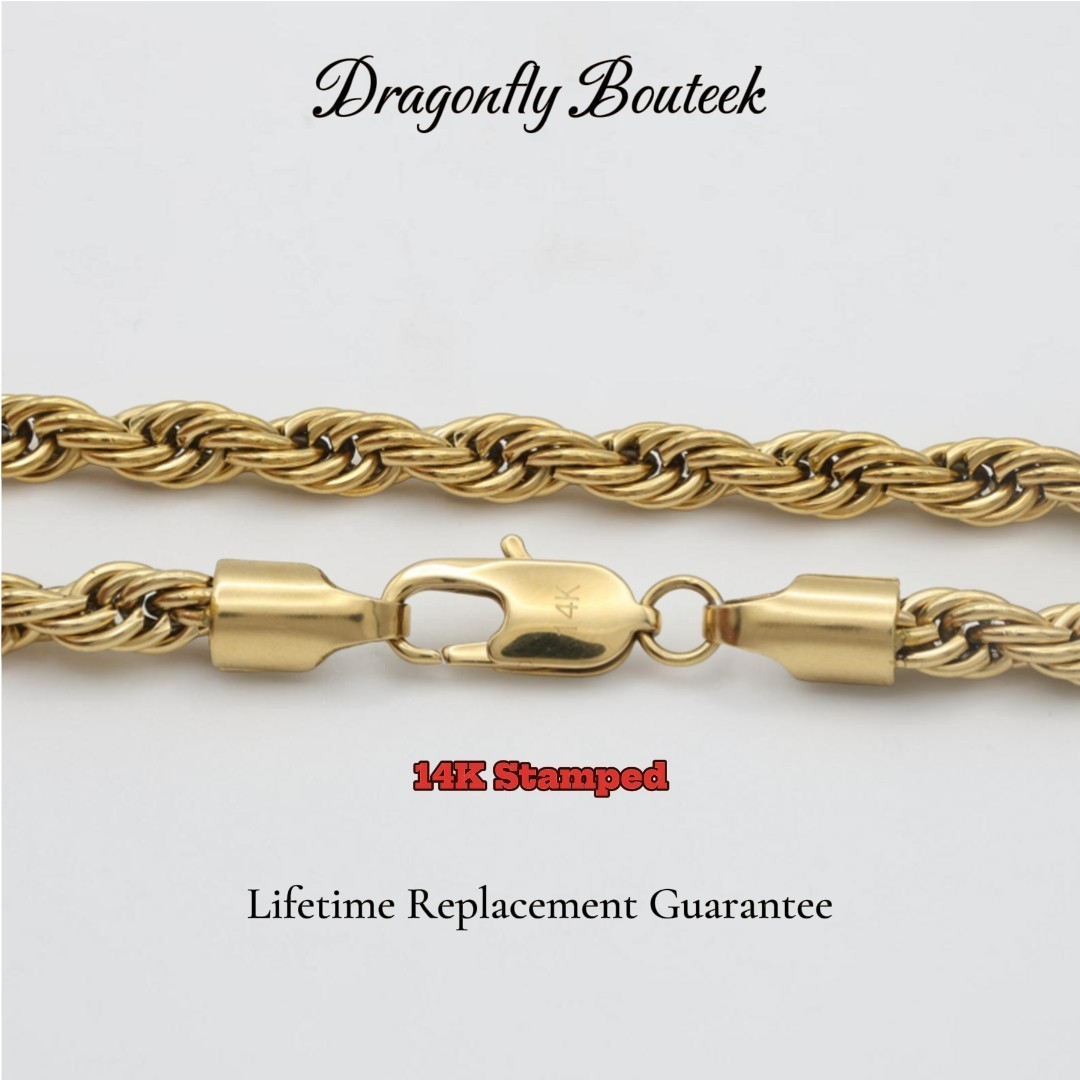 Gold Square Initial Necklace, 3mm Rope Chain, 14k Heavy Plated