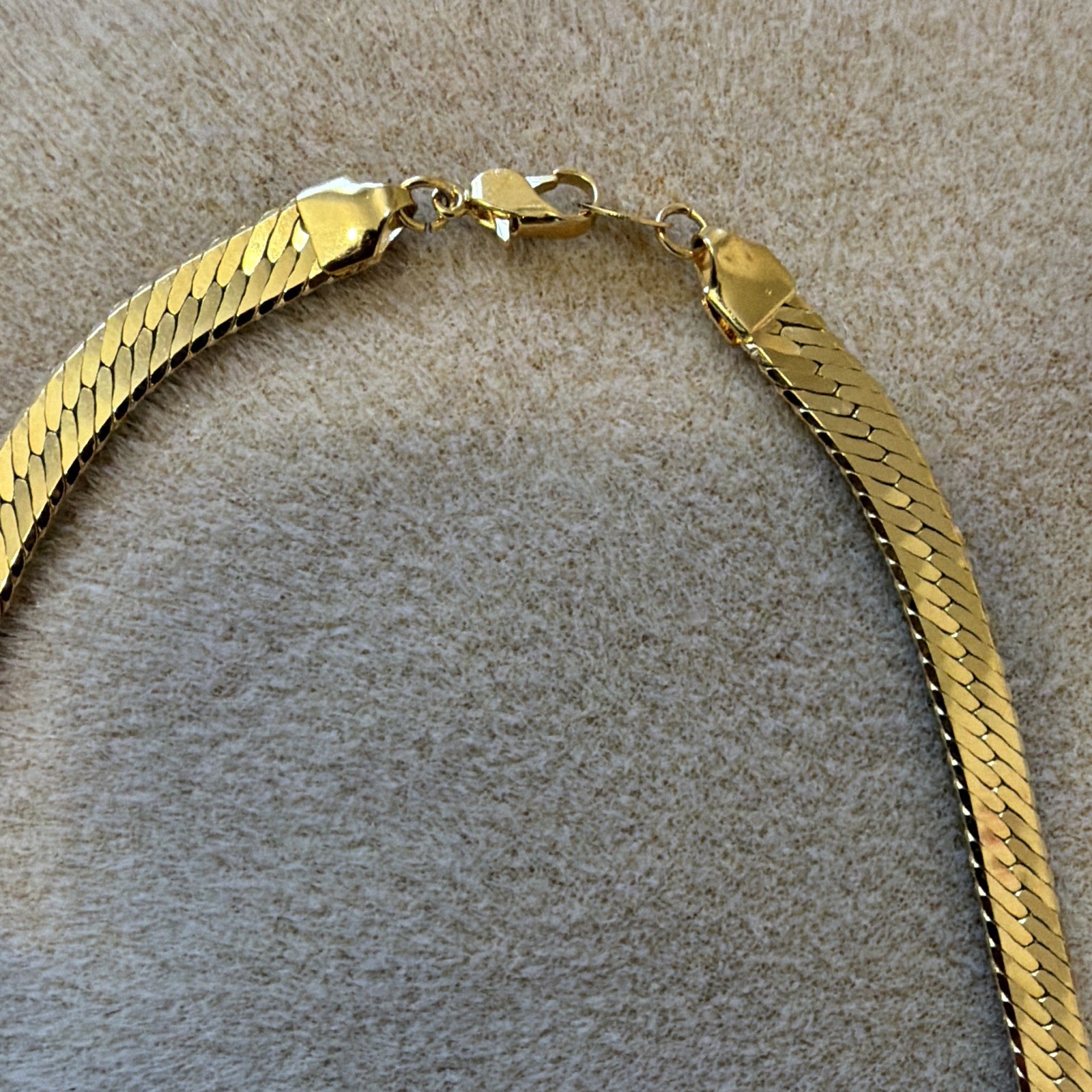 Gold Tone Herringbone Chain Necklace, Metal, Lobster Clasp, No Stone
