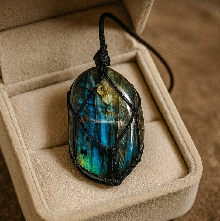 Labradorite Moonlight Amulet Pendant Women Men Necklace Blue Flash Stone Jewelry